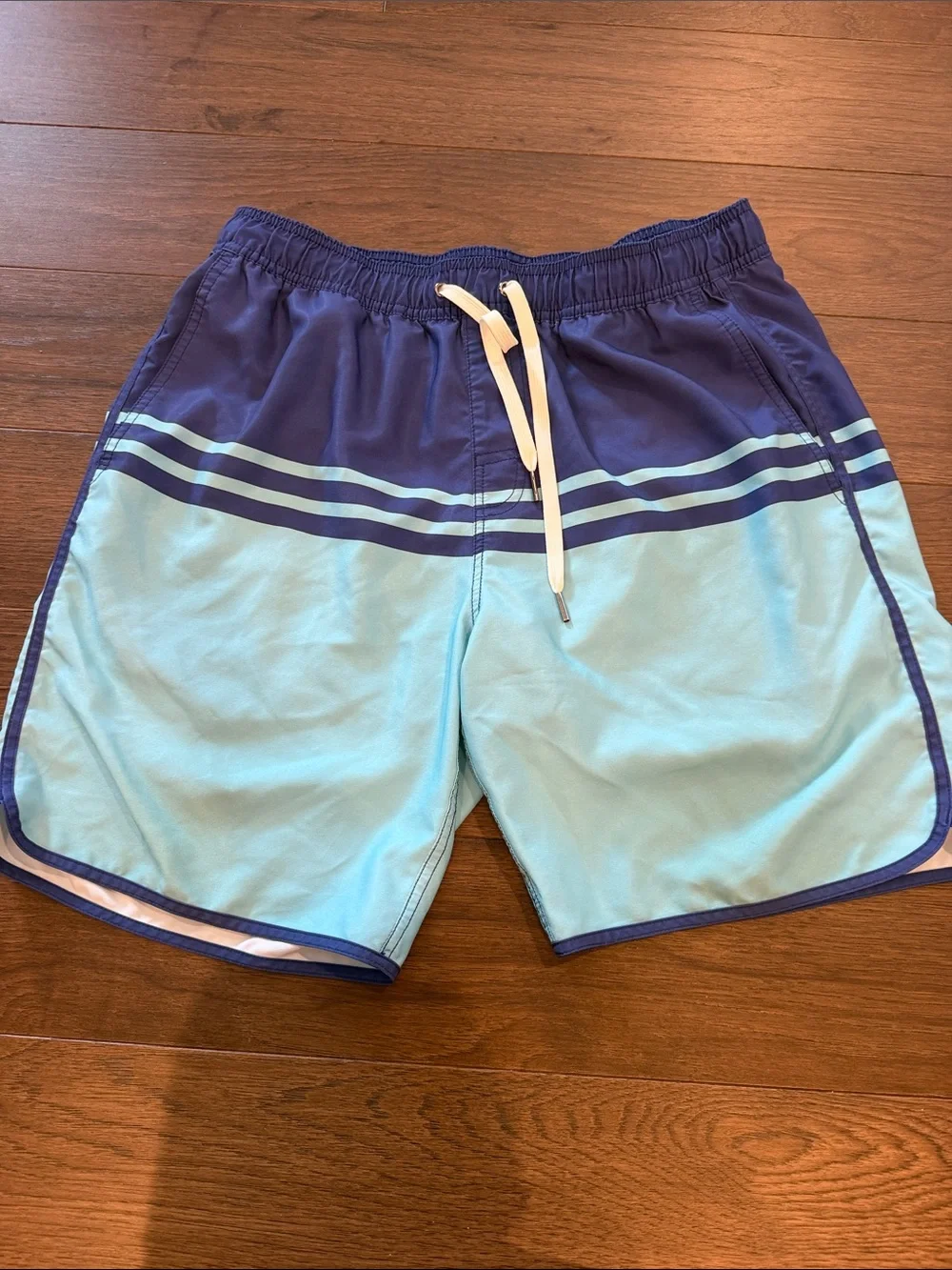 Fair Harbor Anchor Palm Print Swim Trunks In Teal Color Block Size Large